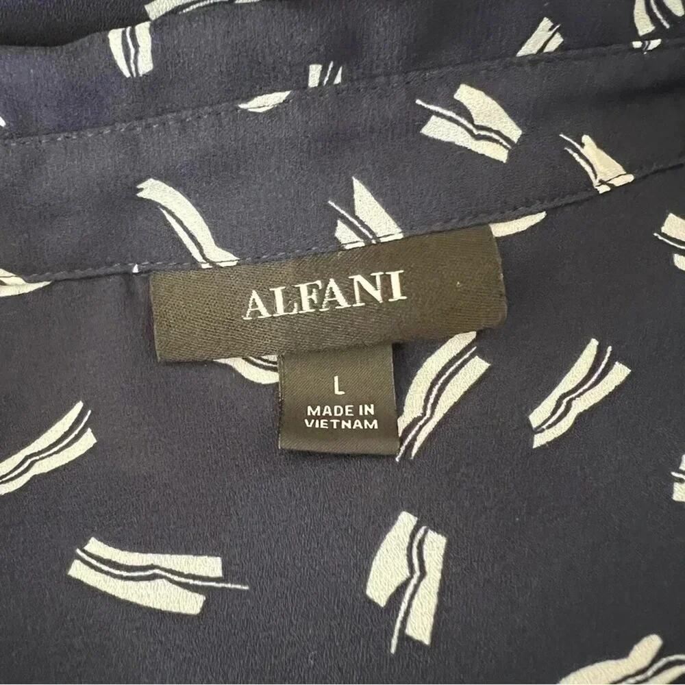 Alfani Lightweight Button Front Navy Abstract Pat… - image 4